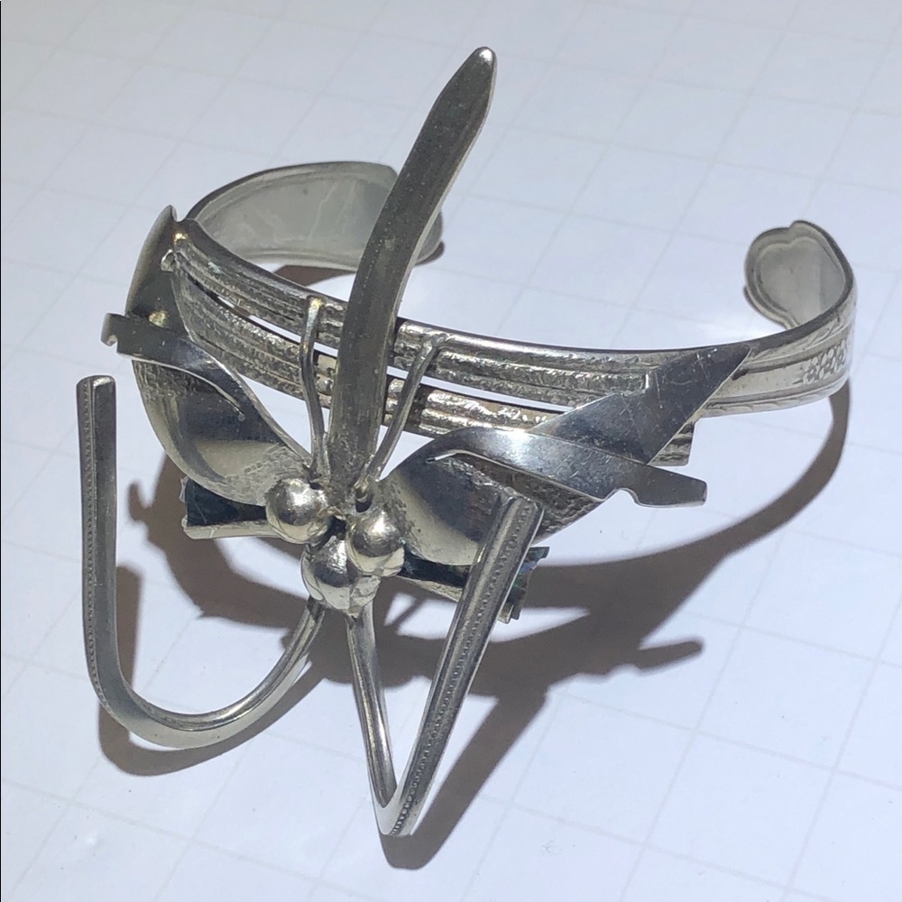 Vintage artisan spoon dragonfly cuff bracelet